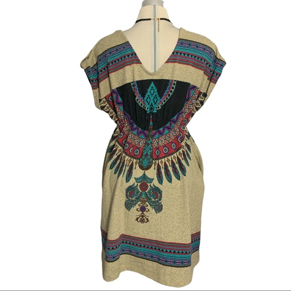 FOREVER 21  Beige Print Ethnic Long Blouse Size L - Picture 2 of 11